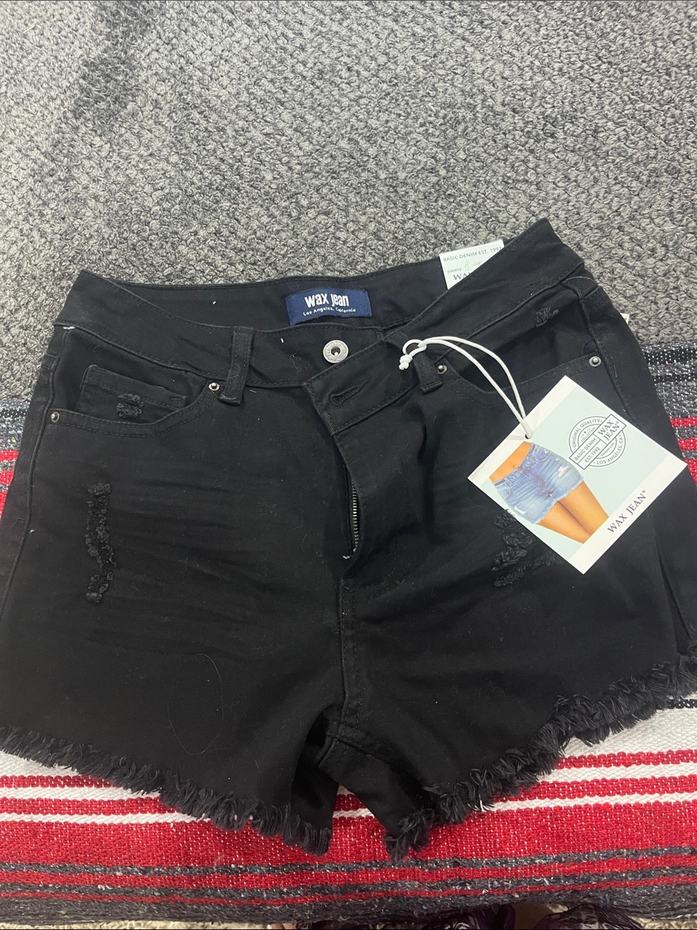 Wax Jean Black Frayed Hem High-Rise Women's Jean Shorts
